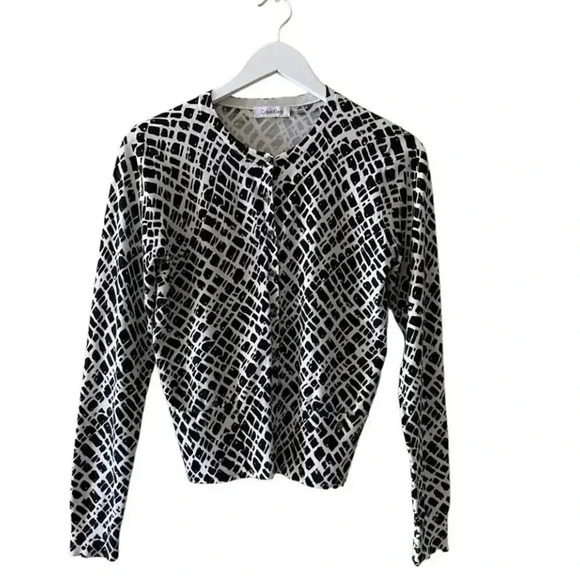 Calvin Klein Black and White Button Down Lightweight Cardigan Sz S - Picture 1 of 9